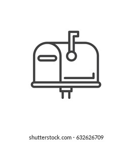Mailbox closed, flag up outline icon, line vector sign, linear style pictogram isolated on white. Symbol, logo illustration. Editable stroke. Pixel perfect