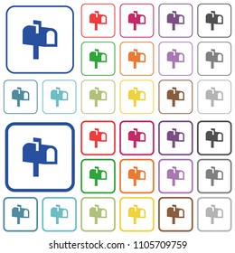 Mailbox color flat icons in rounded square frames. Thin and thick versions included.