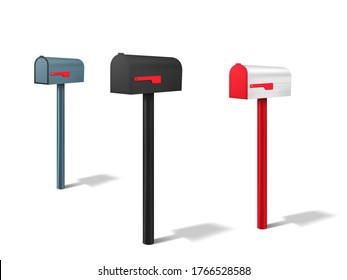 Mailbox Color Set, Realistic Vector Illustration. Mail Boxes, Mockup. Easy To Recolor.