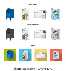 Mailbox, congratulatory card, postage stamp, envelope.Mail and postman set collection icons in cartoon,flat,monochrome style vector symbol stock illustration web.