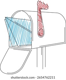 Mailbox. Correspondence. Postal envelope. Mail. Beautiful hand drawn drawing. Linear symbol logo. Drawing icon.