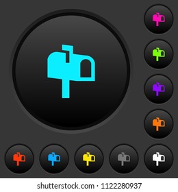 Mailbox dark push buttons with vivid color icons on dark grey background