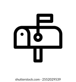 Postfach. Bearbeitbares Strichsymbol auf weißem Hintergrund.