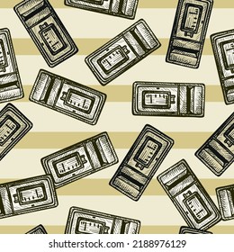 Patrón sin fisuras grabado en el buzón de correo. Buzón de texto vintage con estilo dibujado a mano. Esbozar textura para tela, papel pintado, textil, impresión, título, papel envolvente. Ilustración vectorial.