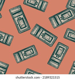 Mailbox engraved seamless pattern. Vintage letterbox in hand drawn style. Sketch texture for fabric, wallpaper, textile, print, title, wrapping paper. Vector illustration.
