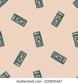 Mailbox engraved seamless pattern. Vintage letterbox in hand drawn style. Sketch texture for fabric, wallpaper, textile, print, title, wrapping paper. Vector illustration.