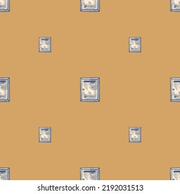 Mailbox engraved seamless pattern. Vintage letterbox in hand drawn style. Sketch texture for fabric, wallpaper, textile, print, title, wrapping paper. Vector illustration.