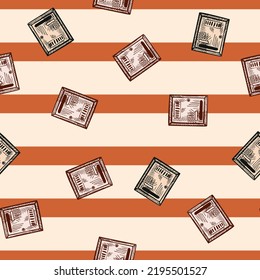 Mailbox engraved seamless pattern. Vintage letterbox in hand drawn style. Sketch texture for fabric, wallpaper, textile, print, title, wrapping paper. Vector illustration.