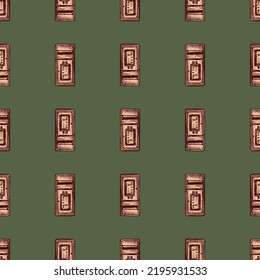 Mailbox engraved seamless pattern. Vintage letterbox in hand drawn style. Sketch texture for fabric, wallpaper, textile, print, title, wrapping paper. Vector illustration.