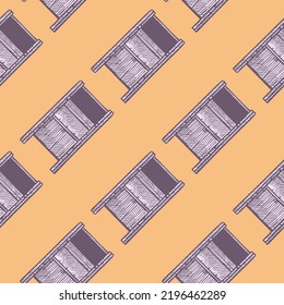 Mailbox engraved seamless pattern. Vintage letterbox in hand drawn style. Sketch texture for fabric, wallpaper, textile, print, title, wrapping paper. Vector illustration.