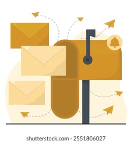 Caixa de correio e envelope em fundo branco. email marketing Ilustração Vetor em estilo plano.