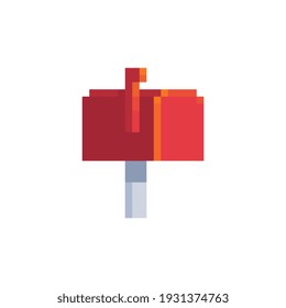 Mailbox flat icon. Pixel art style. Old school computer graphic design. 8-bit style. Isolated vector illustration.