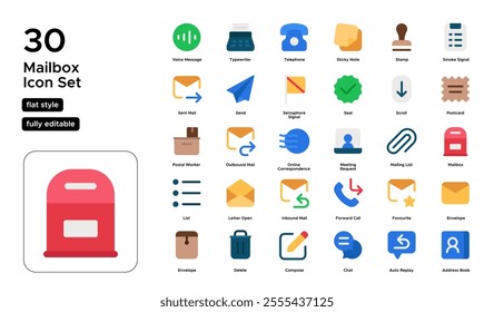 Mailbox Flat Icon Set: Letters, Postage, and Mailboxes Icons