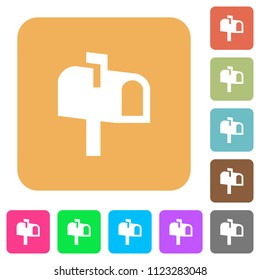 Mailbox flat icons on rounded square vivid color backgrounds.