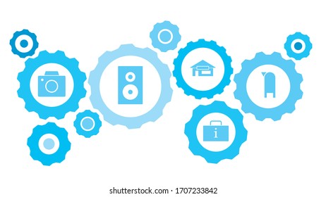 Mailbox gear blue icon set