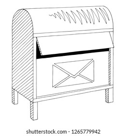 Mailbox graphic black white isolated sketch illustration vector