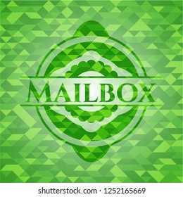 Mailbox green emblem. Mosaic background