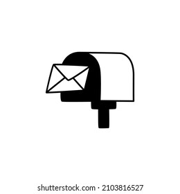 Mailbox Icon in black flat glyph, filled style isolated on white background