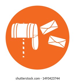 Mailbox icon. Contact us symbol. Business theme. Unread email for apps and websites. Mail delivery template. Vector post service concept in flat style. Letter envelope entering open mailbox logo.