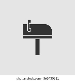 Mailbox icon flat. Black pictogram on grey background. Vector illustration symbol