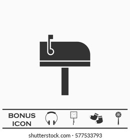 Mailbox icon flat. Black pictogram on white background. Vector illustration symbol and bonus button