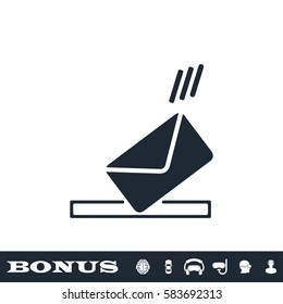 Mailbox icon flat. Black pictogram on white background. Vector illustration symbol and bonus button