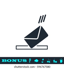 Mailbox icon flat. Black pictogram on white background. Vector illustration symbol and bonus button