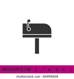 Mailbox icon flat. Black pictogram on white background. Vector illustration symbol and bonus button