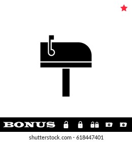 Mailbox icon flat. Black pictogram on white background. Vector illustration symbol and bonus button open and closed lock, folder, star - Shutterstock ID 618447401