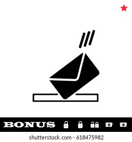 Mailbox icon flat. Black pictogram on white background. Vector illustration symbol and bonus button open and closed lock, folder, star