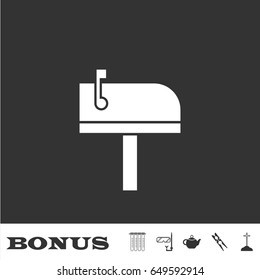 Mailbox icon flat. White pictogram on black background. Vector illustration symbol and bonus icons