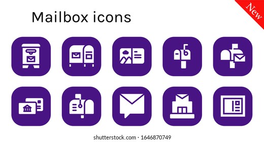 mailbox icon set. 10 filled mailbox icons.  Simple modern icons such as: Mail box, Mailbox, Postcard, Postal, Private message, Post office