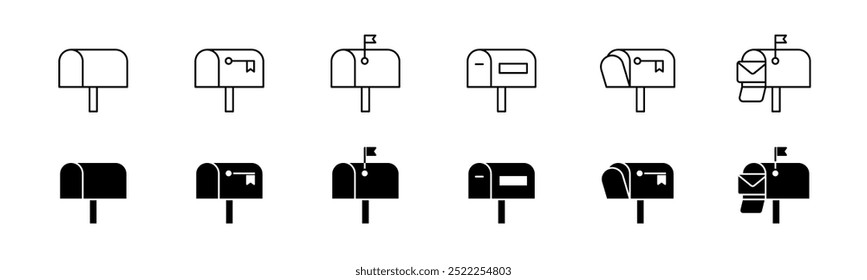 Mailbox icon set. Line and glyph mail box vector. Letter box with envelope