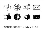 Mailbox icon set. Mail box sign and symbol. Containing email, E-mail, post, P.O.B button. Vector illustration