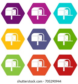 Mailbox icon set many color hexahedron isolated on white vector illustration