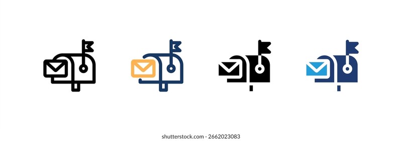 Ícone da caixa de correio define uma coleção de vários estilos. Ilustração vetorial.