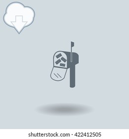 Mailbox  icon with shadow. Cloud of download with arrow.