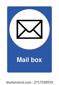 Icono de buzón con sobre estilizado y símbolo de caja para servicios postales con explicación: Imagen de stock vectorial de alta calidad