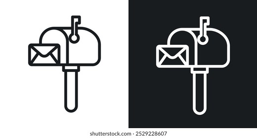 Icono de buzón en color negro de línea delgada. ilustración de símbolos de Vector simple plano.