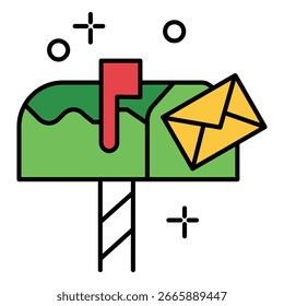 Ilustración vectorial de ícono de buzón con sobre para diseño de servicio postal