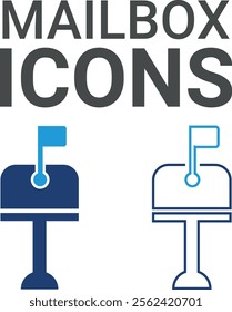 Mailbox icons. Containing speak, phone, mail, contact, chat, website, satellite, radio, antenna, message and more. Solid icons collection, vector illustration.