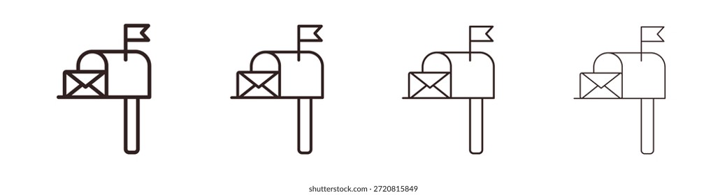 Los iconos del buzón delinean el diseño de Vector negro. Línea con trazo editable.