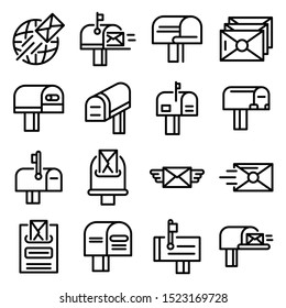 Mailbox icons set. Outline set of mailbox vector icons for web design isolated on white background