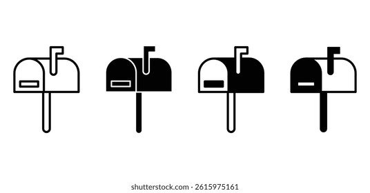 Mailbox Icons Set Simple Minimalist Postbox Vector Illustrations Black and White Color