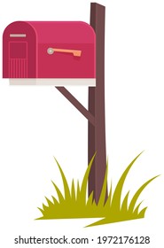 Mailbox isolated on white background. Container for letters. Box for letters and parcels. Home exterior post element. Wooden post with closed mailbox. Storage postal container vector illustration