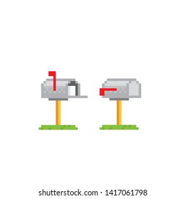 Mailbox. Letter Box. Post box. Pixel art. Old school computer graphic. 8 bit video game. Game assets 8-bit sprite.