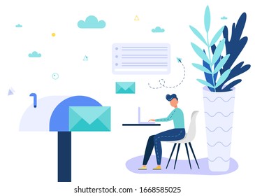 Buzón con carta, concepto de carta de correo electrónico, equipo de soporte. Recepción y envío de cartas. Diseño para encabezado de sitio web.