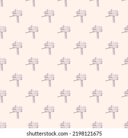 Mailbox with letter engraved seamless pattern. Vintage letterbox in hand drawn style. Sketch texture for fabric, wallpaper, textile, print, title, wrapping paper. Vector illustration.