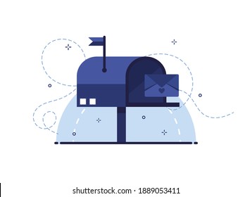 Mailbox with letter in an envelope. Receiving and sending letters. Mail delivery. Blue Post. Flat design. Eps 10