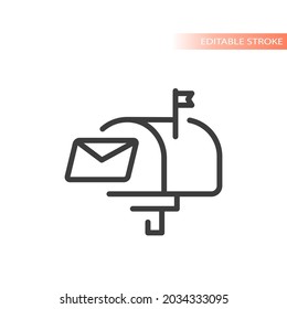 Mailbox and letter line vector icon. Post or mail box symbol.